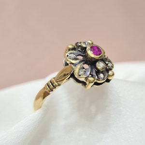 Vintage Flower Ring With Ruby And Zirconia• 18K Solid Yellow Gold• Black Rhodium• Valentines Day Gift • Mothers Day Gift • IrmaJewelleryGR