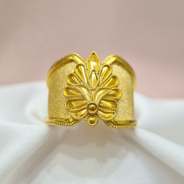 18K Handmade Yellow Gold Byzantine Ring , Byzantine Jewelry , Greek Ring, Gift Ring , Mid-Cenctury , Mothers Day Gift , Valentines Day Gift