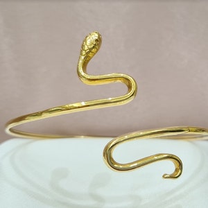 14K Handmade Yellow Gold Snake Shiny Cuff Bracelet, Snake Cuff, Snake Bracelet, Cuff Bracelet, Gold Snake Bracelet, Snake Bangle, Snake Gift