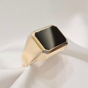 Gold Black Onyx Ring 14K Handmade Yellow Gold Pinky Finger - Etsy