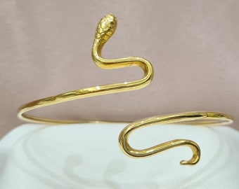 14K Handmade Yellow Gold Snake Shiny Cuff Bracelet, Snake Cuff, Snake Bracelet, Cuff Bracelet, Gold Snake Bracelet, Snake Bangle, Snake Gift
