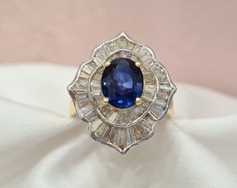 Ballerina Ring with Sapphire and Diamonds •18K White and Yellow Gold • Mothers Day Gift • Graduation Gift For Her • Wedding Anniversary Gift