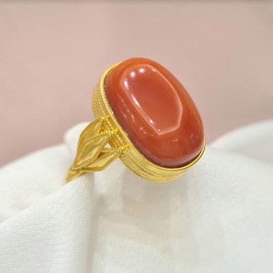Byzantine Coral Ring • Handmade 18K Yellow Gold • Byzantine Design• Greek Jewelry • Statement Ring • Mothers Day Gift • Mid-Cenctury Jewelry