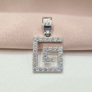 Greek Key Pendant • Zirconia • 14K Solid White Gold • Meander Pendant • Ancient Greek Jewelry • For Women • Mid-Cenctury • IrmaJewelleryGR