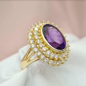 Zierlicher Amethyst Ring • 14K Gelbgold • Jubiläumsgeschenk• Statement Ring• Geburtsstein Ring Geschenk• Versprechen Kristall Ring Geschenk• Frauen Gold Ring