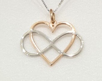 14K Handmade White And Rose Gold Eternity Heart Pendant, Love Pendant, Valentines Day, Mothers Day, Christmas Gift, Birthday Present, Gift