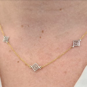 Greek Meander Necklace • Ancient Greek Key Necklace • 14K Yellow and White Gold • Mothers Day Gift • Minimalist Jewelry • Symbolic Necklace