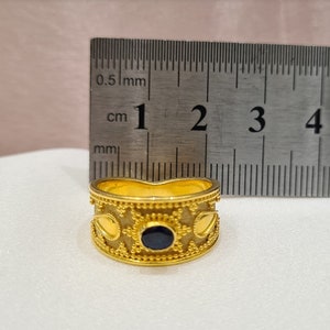 Anillo bizantino de oro amarillo hecho a mano de 18K con zafiro azul, joyería bizantina, anillo griego, anillo de regalo, anillo de oro, mediados de siglo, regalo de Navidad imagen 8