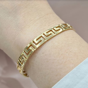 Meander Bangle Bracelet • 14K Solid Yellow Gold • Gold Greek Key Bracelet • Ancient Greek Jewelry Design • Gift For Her • IrmaJewelleryGR