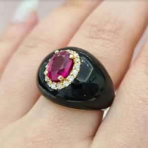 Black Enamel Ring With Ruby and Diamonds • Handmade 18K Yellow Gold • Black Enamel Jewelry• Gift For Her• Mothers Day Gift • IrmaJewelleryGR