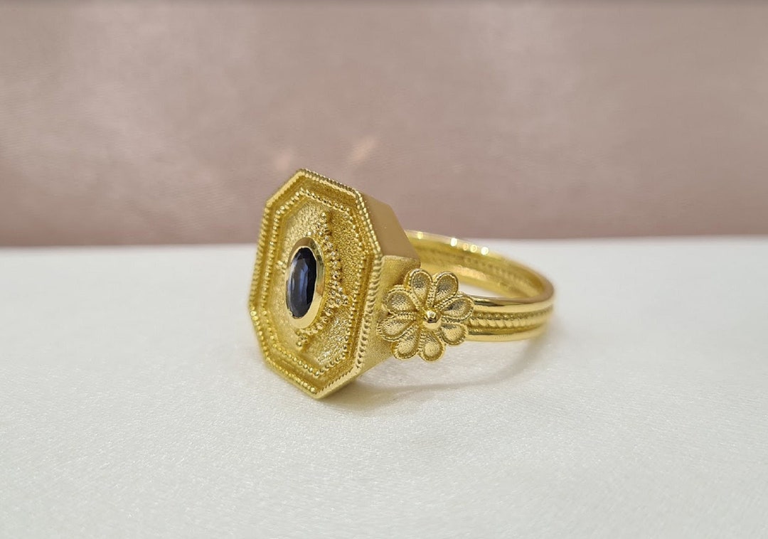 Vintage Byzantine Ring With Sapphire 18K Yellow Gold - Etsy