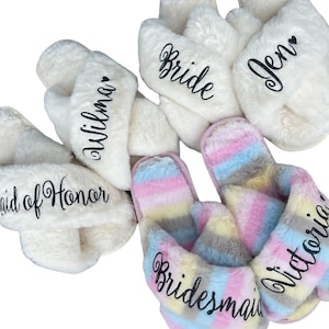 Fluffy Slippers Customized, Bridesmaid Gifts, Personalized Slippers, Bridesmaid Slippers, Soft Slippers, Bridal Party Slippers Personalized image 6