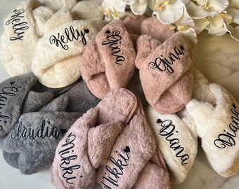 Fluffy Slippers Customized, Bridesmaid Gifts, Personalized Slippers, Christmas Gifts, Wedding Fluffy Slippers, Bridal gift birthdays gifts