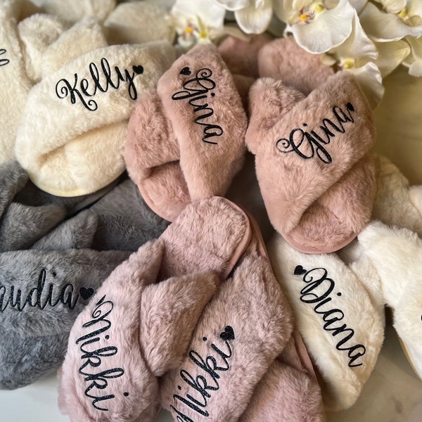 Fluffy Slippers Customized, Bridesmaid Gifts, Personalized Slippers, Mother's Day Gifts, Soft Slippers, Best Gift for Mom and Grandma