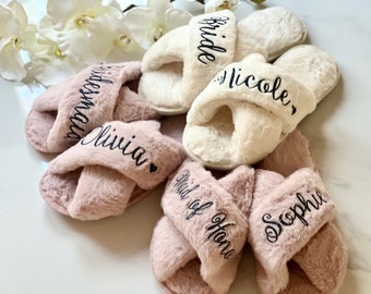 Bridesmaid Slippers Monogrammed, Bridesmaid Slippers Wedding Shoes, Bridal Party Gifts Bride Wedding Gift, Bachelorette Custom Slippers