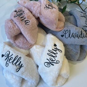 Fluffy Slippers Customized, Bridesmaid Gifts, Personalized Slippers, Bridesmaid Slippers, Soft Slippers, Bridal Party Slippers Personalized image 5