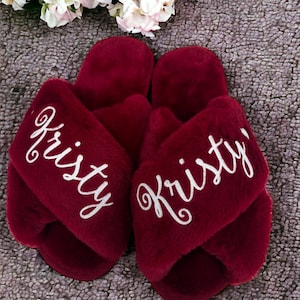Fluffy Slippers Customized, Bridesmaid Gifts, Personalized Slippers, Bridesmaid Slippers, Soft Slippers, Bridal Party Slippers Personalized image 7