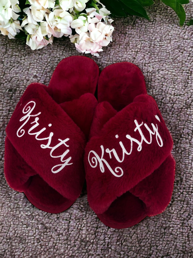 Fluffy Slippers Customized, Bridesmaid Gifts, Personalized Slippers, Bridesmaid Slippers, Soft Slippers, Bridal Party Slippers Personalized image 7