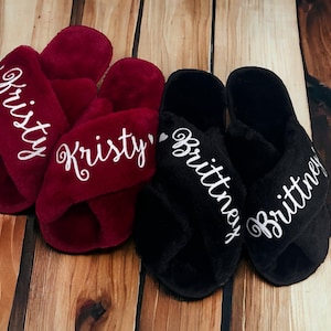 Bridesmaid Gift, Personalized Slippers, Bridal Party Gift, Wedding Fluffy Slippers, Bridesmaid Slippers, Bachelorette Party Slippers image 7