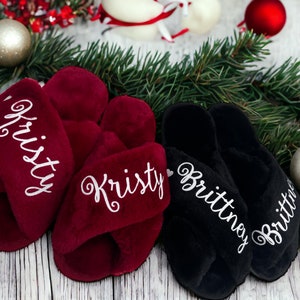 Fluffy Slippers Customized, Bridesmaid Gifts, Personalized Slippers, Bridesmaid Slippers, Soft Slippers, Bridal Party Slippers Personalized image 3