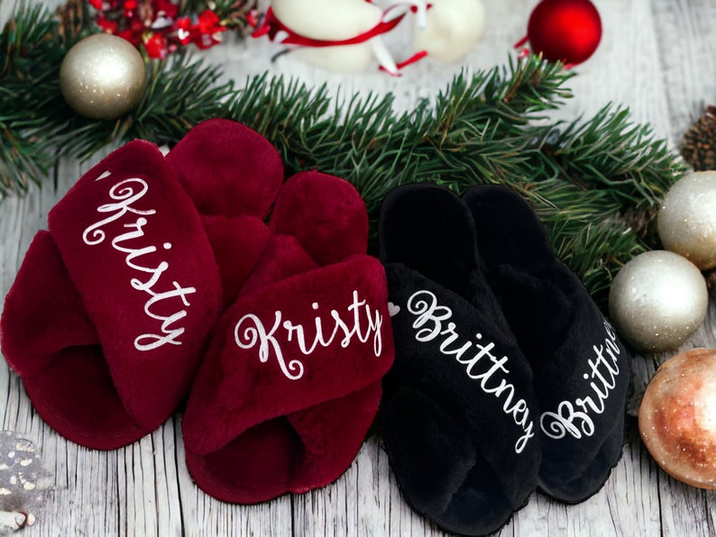 Fluffy Slippers Customized, Bridesmaid Gifts, Personalized Slippers, Bridesmaid Slippers, Soft Slippers, Bridal Party Slippers Personalized image 3
