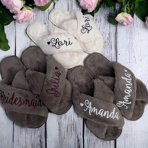 Fluffy Slippers Customized, Bridesmaid Gifts, Personalized Slippers, Bridesmaid Slippers, Soft Slippers, Bridal Party Slippers Personalized image 10