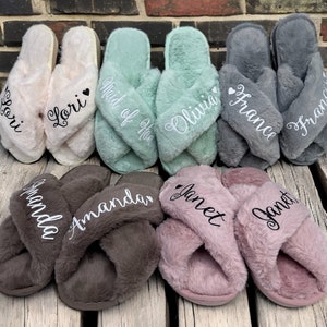 Bridesmaid Gift, Personalized Slippers, Bridal Party Gift, Wedding Fluffy Slippers, Bridesmaid Slippers, Bachelorette Party Slippers image 8