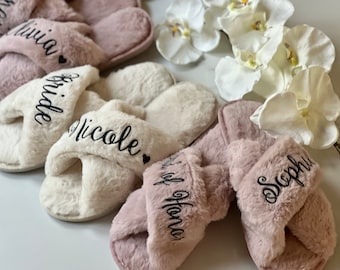 Fluffy Slippers Customized, Bridesmaid Gifts, Personalized Slippers, Bridesmaid Slippers, Soft Slippers, Bridal Party Slippers Personalized
