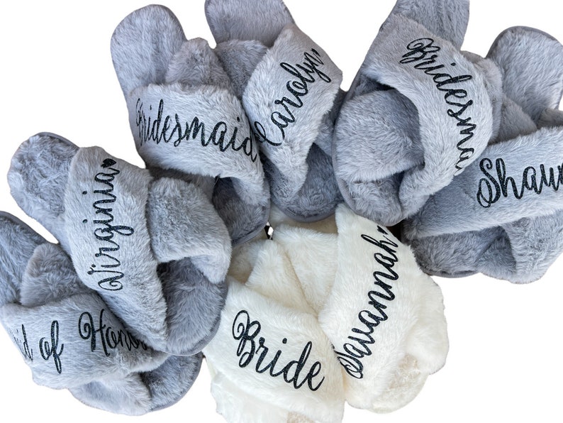 Fluffy Slippers Customized, Bridesmaid Gifts, Personalized Slippers, Bridesmaid Slippers, Soft Slippers, Bridal Party Slippers Personalized image 8
