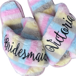 Bridesmaid Gift, Personalized Slippers, Bridal Party Gift, Wedding Fluffy Slippers, Bridesmaid Slippers, Bachelorette Party Slippers image 3