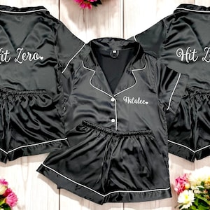 Cheer Team Pajama Set, School Team Shorts Set, College Team PJ&#39;s, Dreaming of Zero Deductions Cheer Pajamas, Personalized Pjs, Satin Pjs