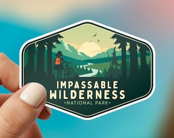 Impassable Wilderness National Park Sticker, Fantasy Forest Vinyl Decal, Bookish Adventure Sticker, Woodland Fantasy Reader Gift, Waterproof