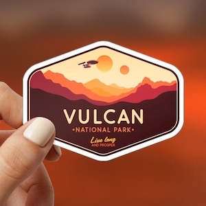 Pegatina impermeable de Vulcan, pegatina de Star Trek, pegatina del Parque Nacional de Vulcan, regalo de Star Trek, pegatina de larga vida y prosperidad, pegatinas de ciencia ficción