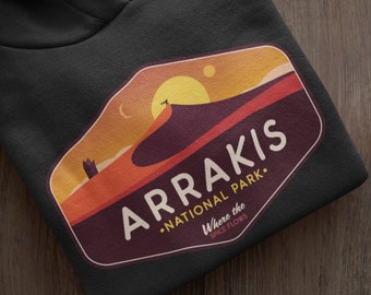Desert Planet National Park Hoodie • Sci-Fi Adventure Sweatshirt • Retro Space Travel Parody Hoodie • Unisex Desert World Gift