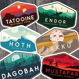 Star Wars Galaxy Aufkleber, Star Wars Planet Attraktion Aufkleber, Star Wars Lage Aufkleber, Tatooine, Endor, Kiss Cut, Star Wars Geschenk