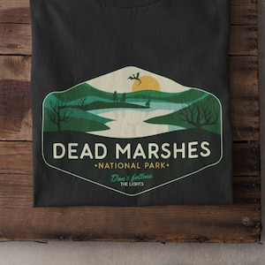Haunted Marshlands National Park T-Shirt • Fantasy Adventure Tee • Retro Swamp Travel Poster Shirt • Unisex Mythic Landscape Gift