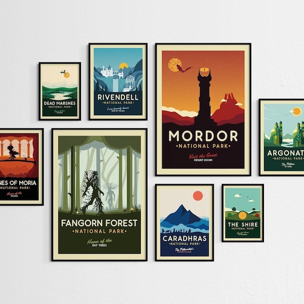 Lord of the Rings Posters, Middle Earth Posters, LOTR Posters, LOTR National Park, LOTR Art, lotr Travel Poster, Lord of the Rings Wall Art