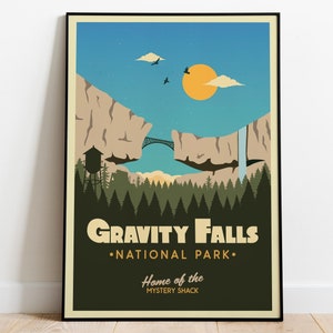 Póster del Parque Nacional Gravity Falls, póster de Gravity Falls, póster de arte de Disney Gravity Falls, póster de Mystery Shack, póster de Dipper y Mabel Pines