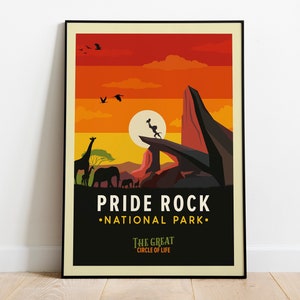 Pride Rock Travel Poster, Disney Lion King Poster, Lion King Wall Art, Lion King Art Print, Retro Print, Disney Posters, Disney Gift, Decor