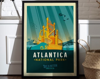 Disney Little Mermaid Poster, Atlantica Travel Poster, Disney Mermaid Wall Art, Mermaid Movie Art Print, Little Mermaid Poster, Ariel Poster