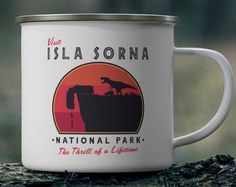 Jurassic Park Camping Mug, Isla Nublar Camping Mug, Jurassic World Mug, Visit Isla Nublar National Park, T-Rex Mug, Dinosaur Camping Mug