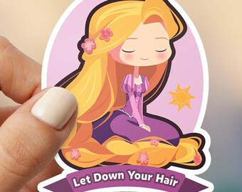 Rapunzel “Let Down Your Hair” wasserfester Vinyl-Aufkleber, Disney Prinzessinnen Laptop- und Wasserflaschen-Aufkleber