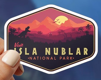 Jurassic Park Sticker, Jurassic Park Isla Nublar Sticker, Visit Isla Nublar National Park Sticker, T-Rex, Dinosaur, Jurassic Park Gift Idea