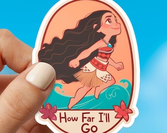 Moana “How Far I’ll Go” Waterproof Vinyl Sticker, Disney Princess Laptop & Water Bottle Decal