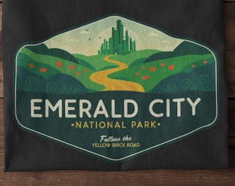 Emerald City T-Shirt: Retro National Park Style, Yellow Brick Road