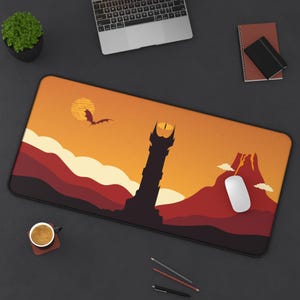 Volcanic Wasteland Desk Mat – Dark Fantasy Landscape Mouse Pad, Large Gaming & Office Desk Mat, Dramatic Fiery Desk Decor, Mt Doom Desk Mat
