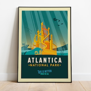Disney National Park Posters, Disney Posters, Disney Location Posters, Disney Travel Posters, Paradise Falls, Pride Rock, Disney Wall Art Atlantica