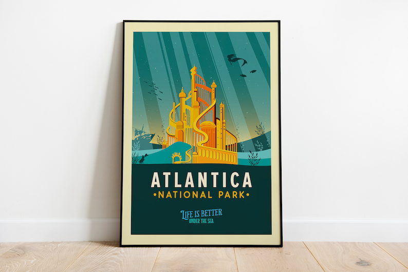 Disney National Park Posters, Disney Posters, Disney Location Posters, Disney Travel Posters, Paradise Falls, Pride Rock, Disney Wall Art Atlantica