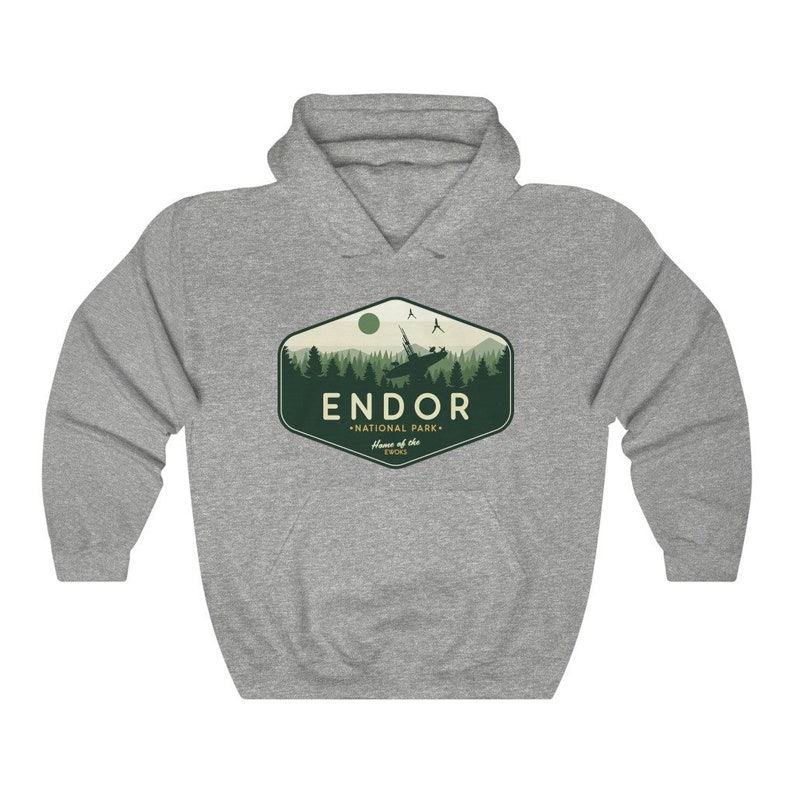 Star Wars Hoodie, Endor National Park Hoodie, Star Wars Geek Parody Hoodie, Endor Hoodie, Unisex, Skywalker, Star Wars Gift, Sweatshirt Sport Grey