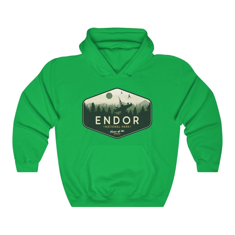 Star Wars Hoodie, Endor National Park Hoodie, Star Wars Geek Parody Hoodie, Endor Hoodie, Unisex, Skywalker, Star Wars Gift, Sweatshirt Irish Green